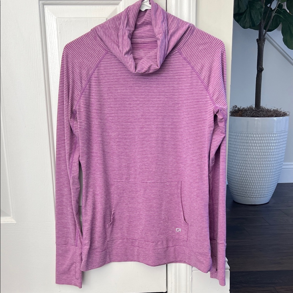 GAP Fit size small purple and white stripe funnel neck shirt